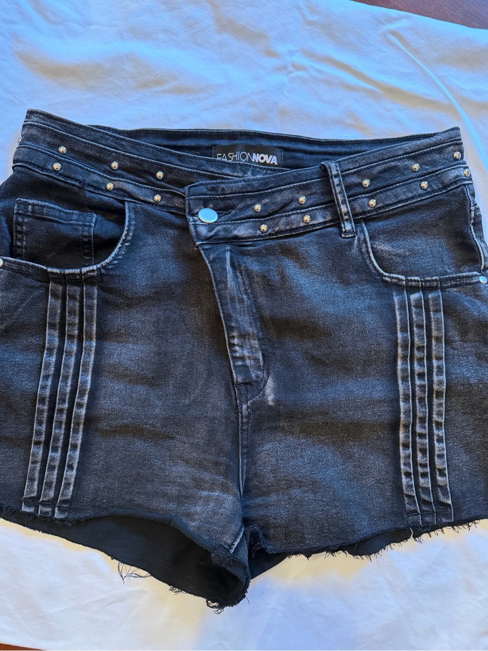Fashion Nova Black Studded High-Rise Cutoff Denim Shorts